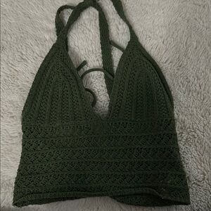 ROMWE Green Crochet Halter Top